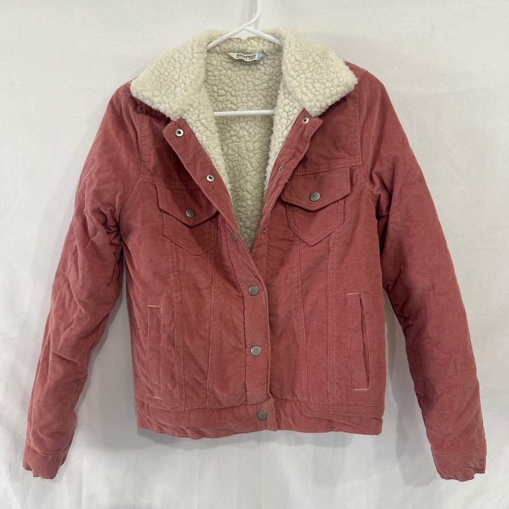 Highway Jeans Pink Corduroy Faux Fur Lined Trucker Jacket Small